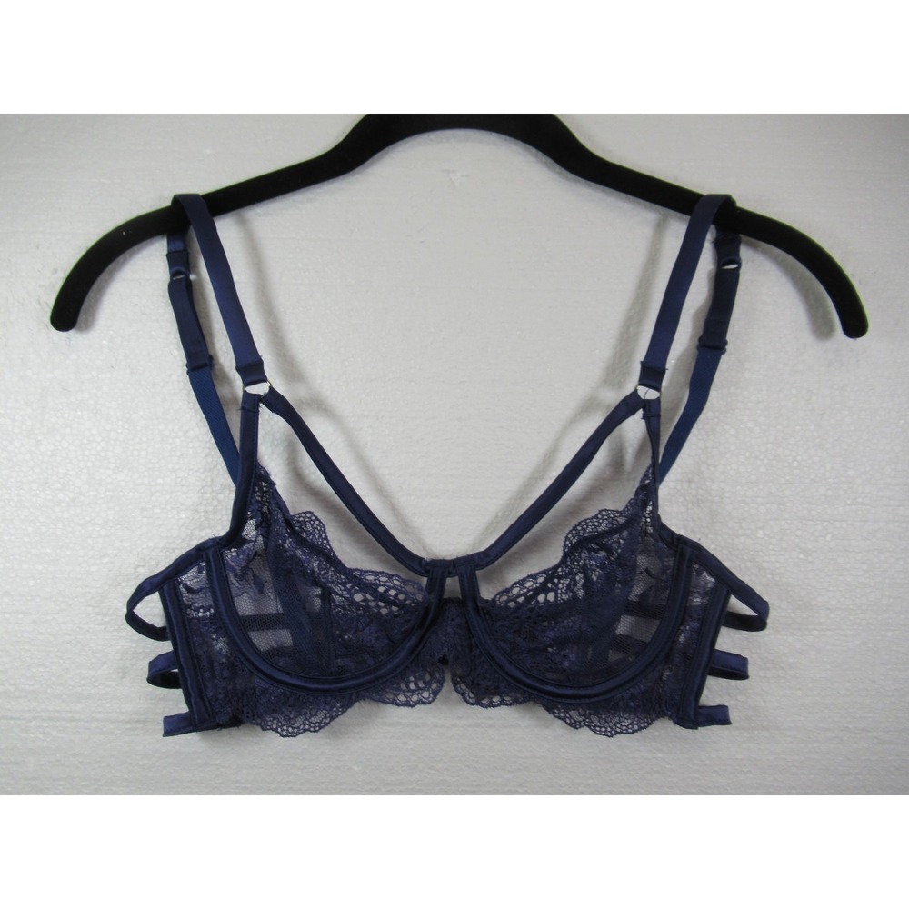 Implicite Caged Unlined Bra 34B Purple Underwire Satin & Lace Strappy
